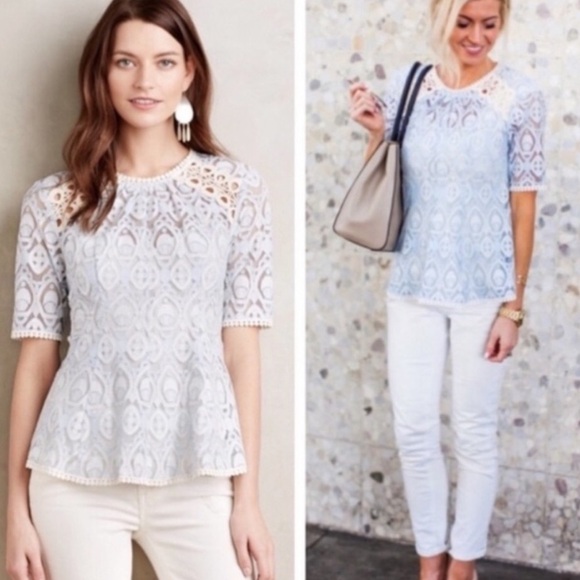 HD in Paris by Anthro, blue lace CIGNA blouse - Picture 1 of 11